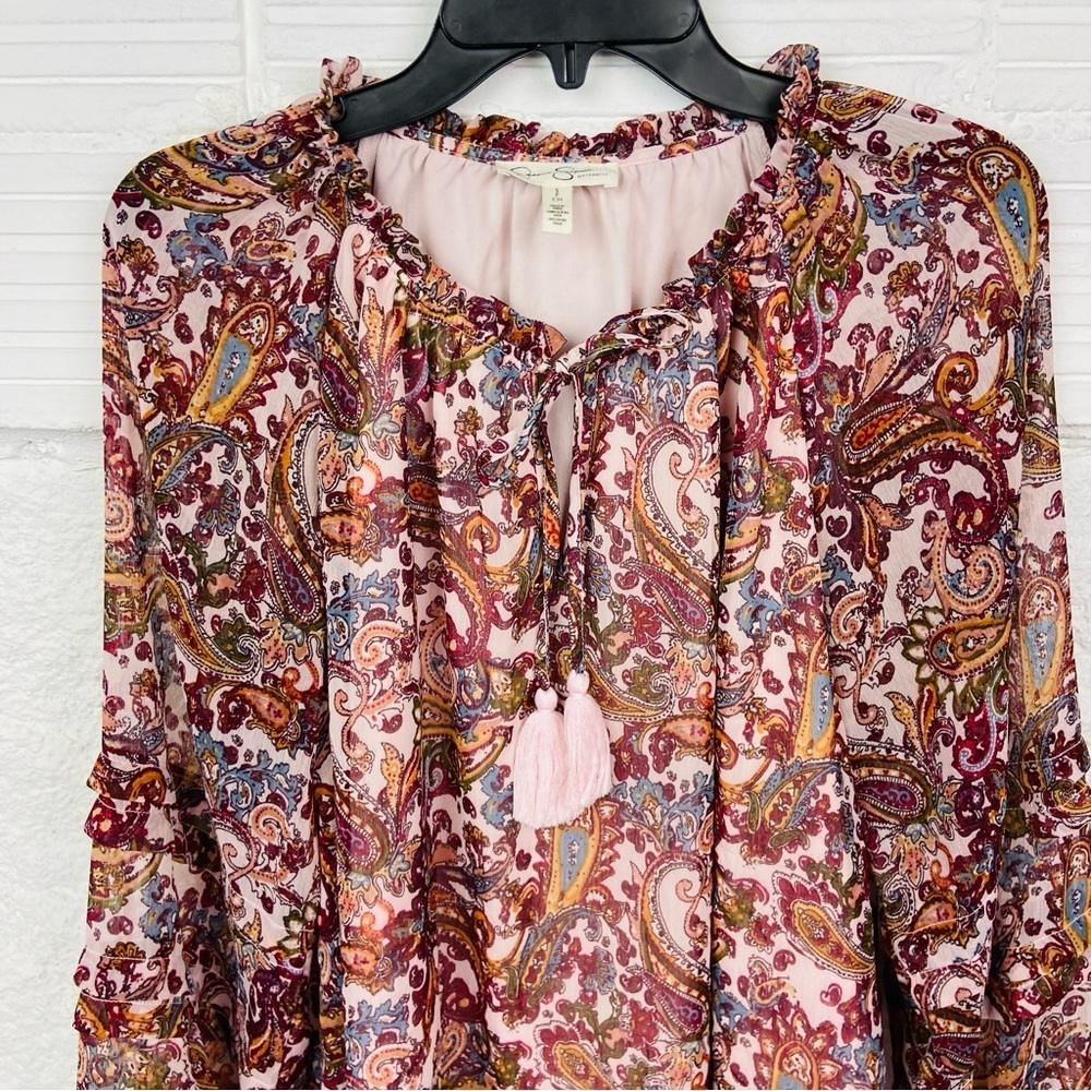 JESSICA SIMPSON MATERNITY pink tassel paisley peasant boho blouse size small - Picture 6 of 15